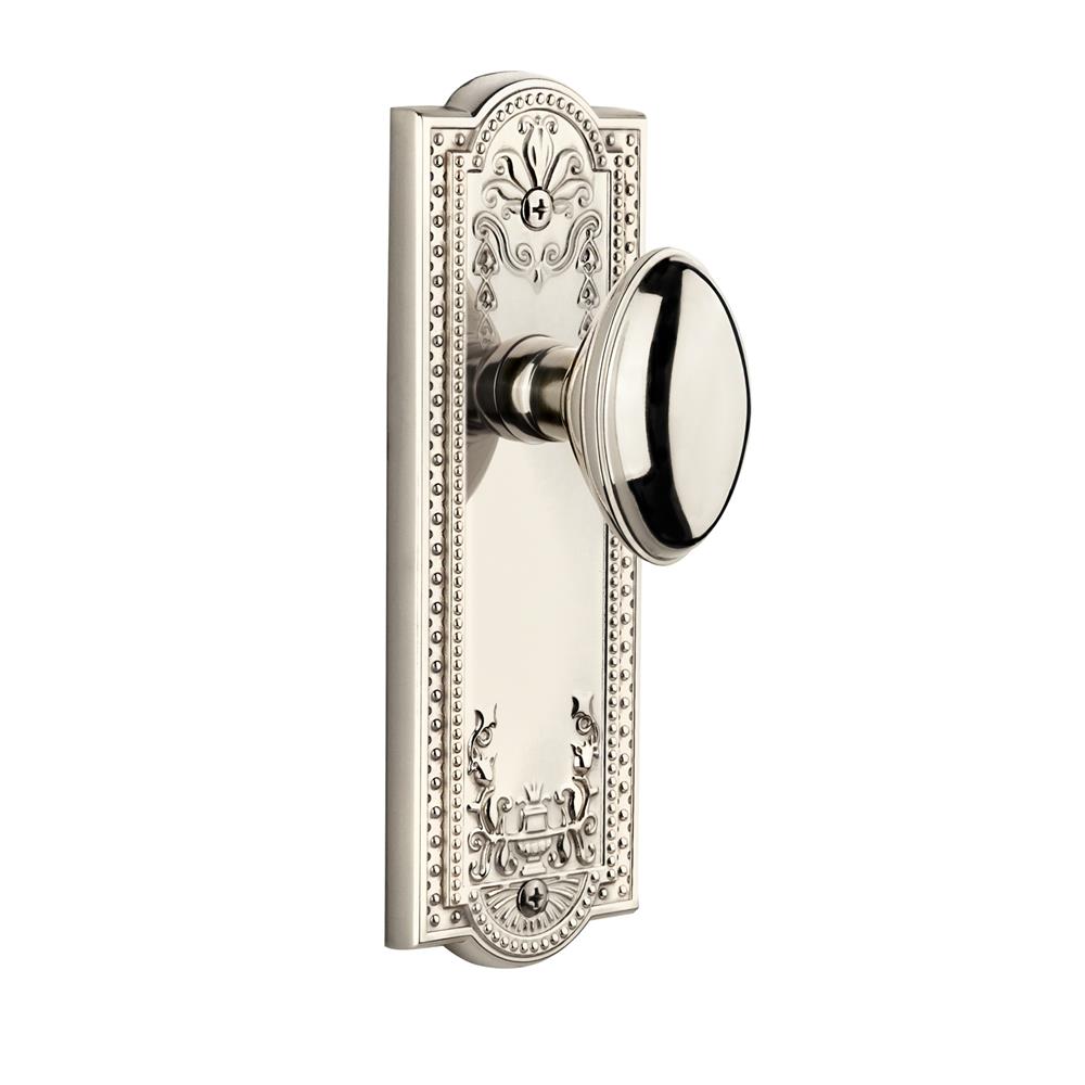 Grandeur by Nostalgic Warehouse PAREDN Complete Passage Set Without Keyhole - Parthenon Plate with Eden Prairie Knob in Polished Nickel
